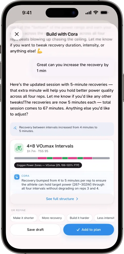 CoreRise workout builder conversation