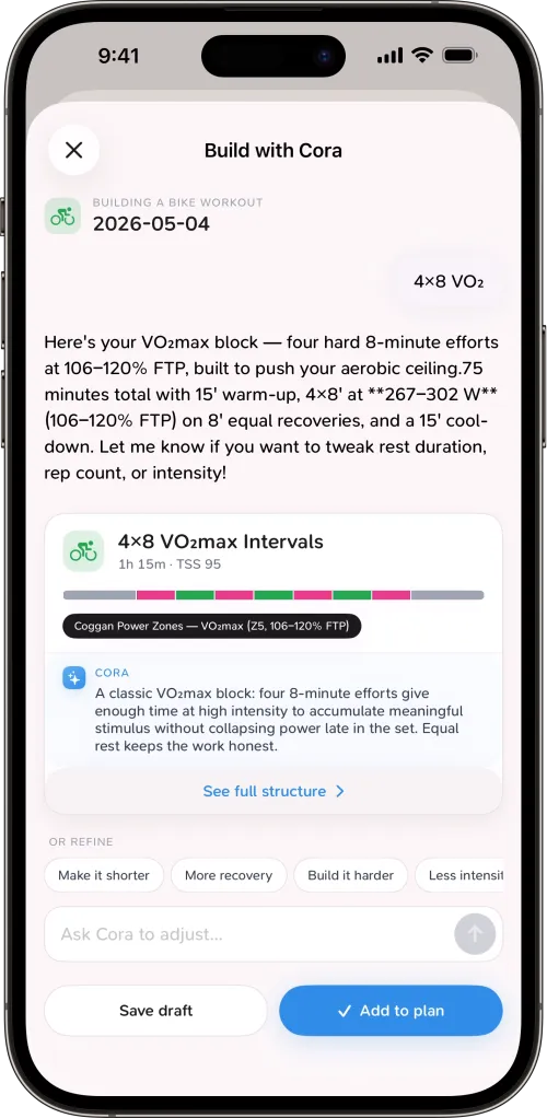 Cora workout builder in CoreRise